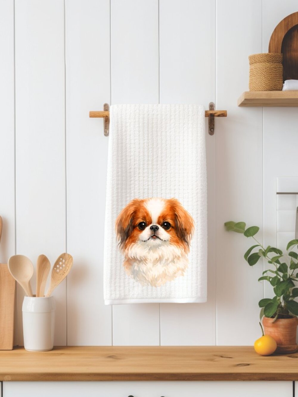 Japanese Chin Dog Waffle Weave Decorative Kitchen Tea Towel